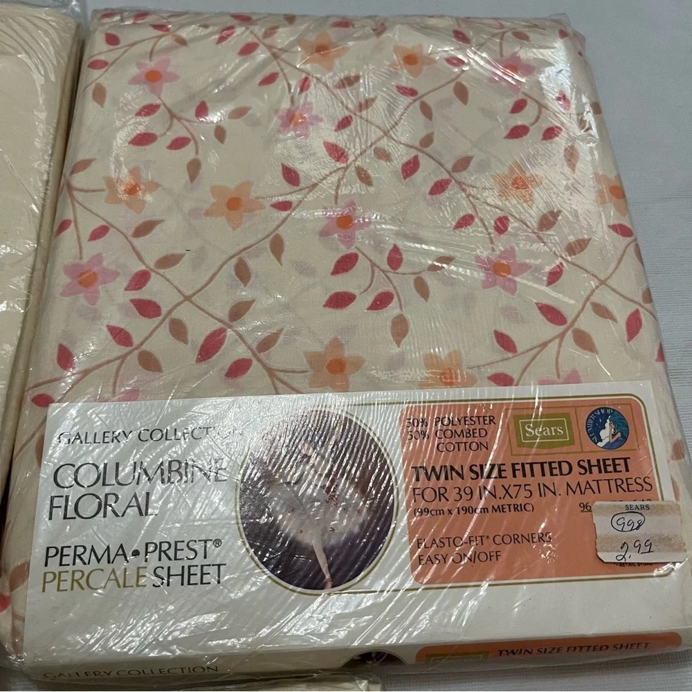 Vintage Twin Sheets Set Columbine Stripe Floral
